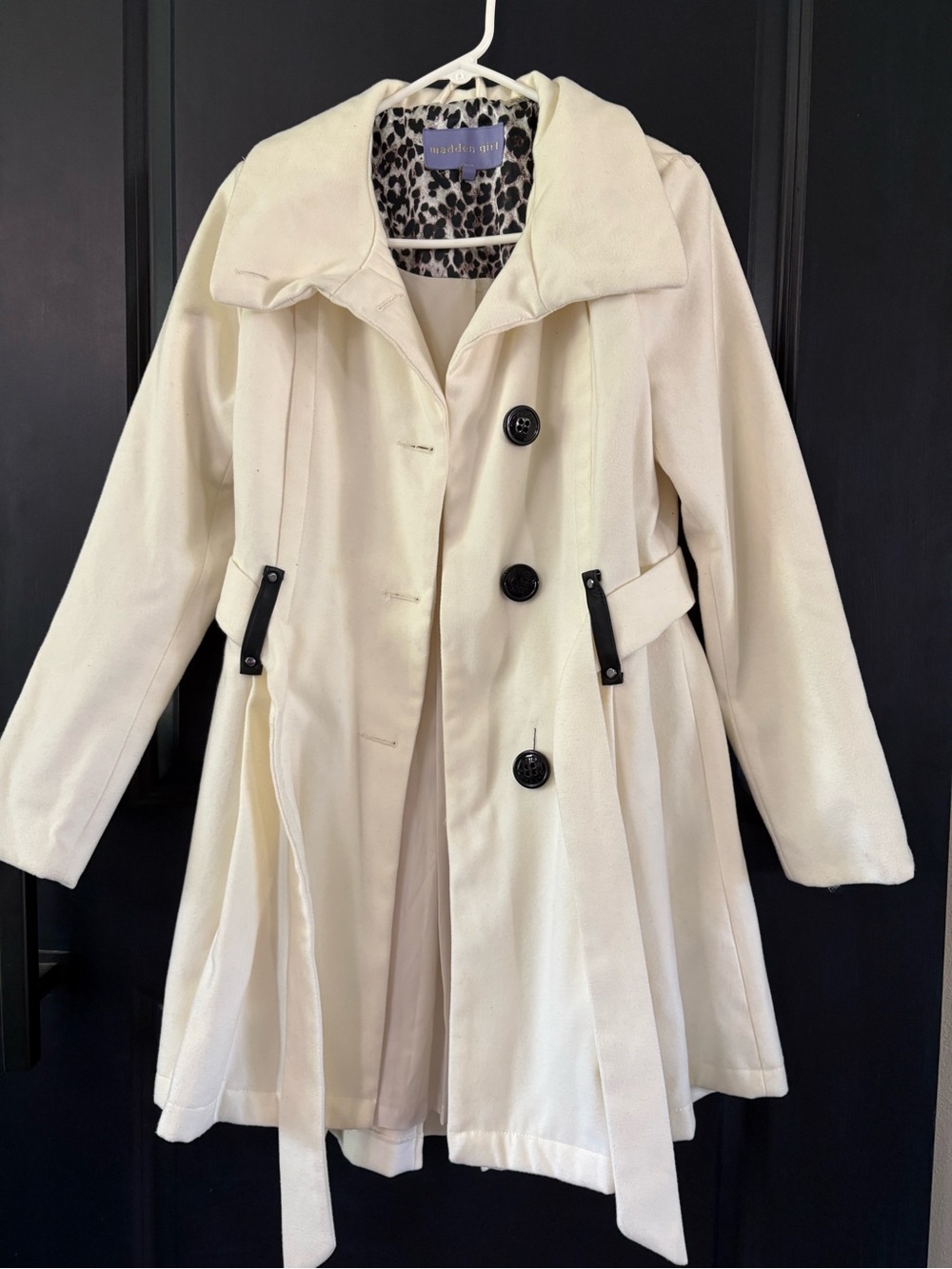 Madden Girl Cream Belted Pea like Coat Medium